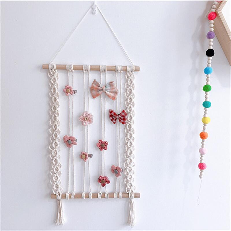 INS Nordic Bohemian szőtt gobelin Bojt Fényképek Hajtűk Tároló Szervező Kislányoknak Hajkapcsok Tartók Falra akasztható díszek