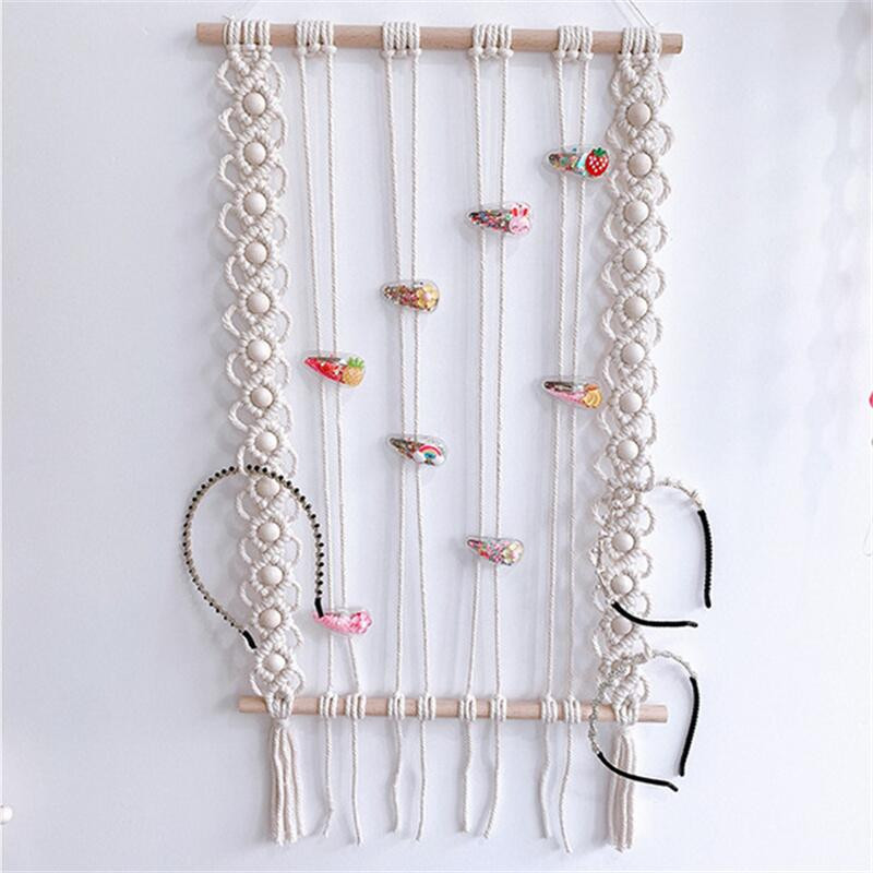 INS Nordic Bohemian szőtt gobelin Bojt Fényképek Hajtűk Tároló Szervező Kislányoknak Hajkapcsok Tartók Falra akasztható díszek