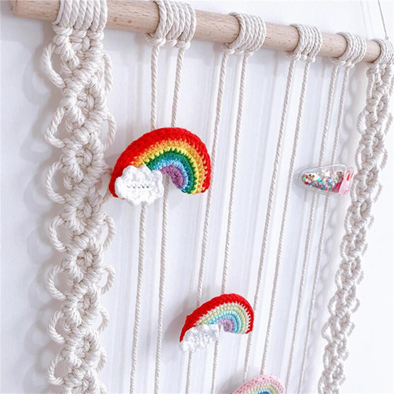 INS Nordic Bohemian szőtt gobelin Bojt Fényképek Hajtűk Tároló Szervező Kislányoknak Hajkapcsok Tartók Falra akasztható díszek