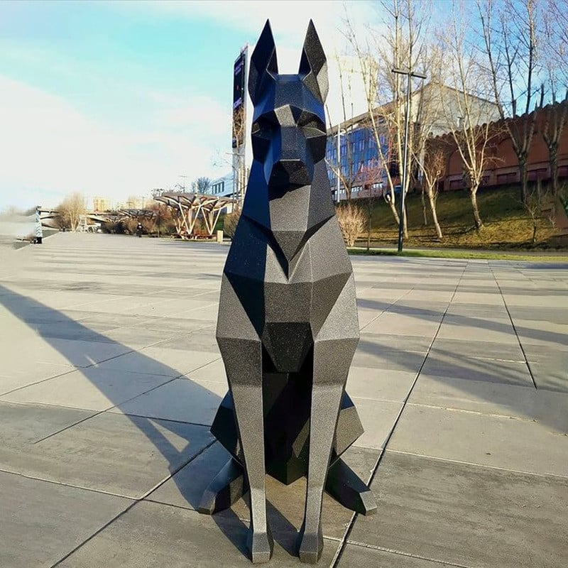 100 cm / 68 cm aukštas juodas dobermano šuo, 3D gyvūno skulptūra dobermanas, popierius, miegamasis, svetainė, rankų darbo origami modelis