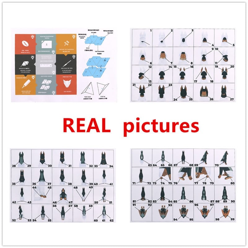 100 cm / 68 cm aukštas juodas dobermano šuo, 3D gyvūno skulptūra dobermanas, popierius, miegamasis, svetainė, rankų darbo origami modelis