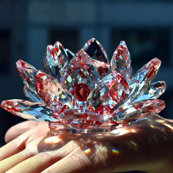 80 мм кварцов кристал Лотосово цвете Занаяти Стъклено преспапие Фъншуй Орнаменти Фигурки Домашно сватбено тържество Декор Подаръци Сувенир