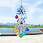 H&D Chakra Energy Crystal Balls Napfogó Hamsa Fatima keze Törökkék Gonosz Szem Otthoni Kert Lógó Dekoráció Szerencsés ajándék