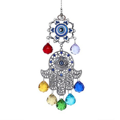 H&D Chakra Energy Crystal Balls Napfogó Hamsa Fatima keze Törökkék Gonosz Szem Otthoni Kert Lógó Dekoráció Szerencsés ajándék