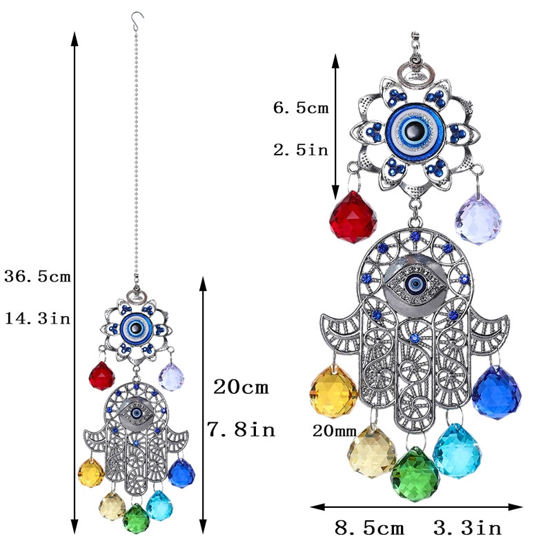 H&D Chakra Energy Crystal Balls Napfogó Hamsa Fatima keze Törökkék Gonosz Szem Otthoni Kert Lógó Dekoráció Szerencsés ajándék