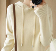 Pulover de damă cu model larg, cu șireturi și glugă