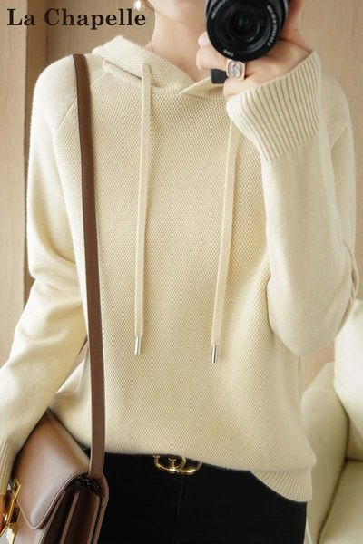 Pulover de damă cu model larg, cu șireturi și glugă