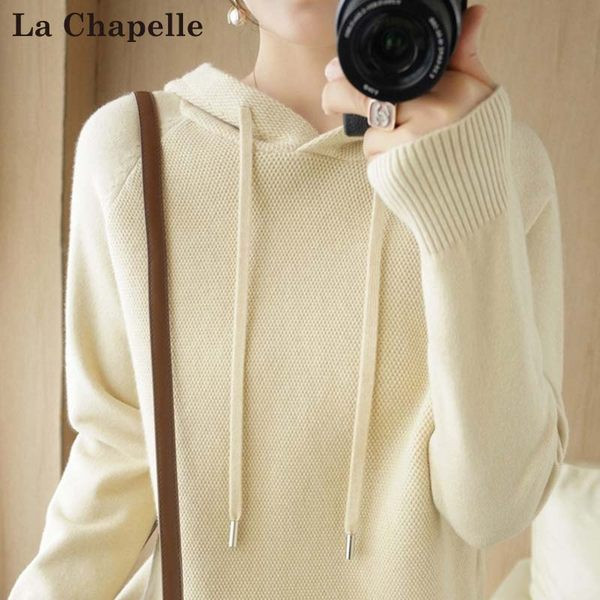 Pulover de damă cu model larg, cu șireturi și glugă