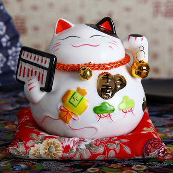 4,5 ιντσών Ιαπωνική κεραμική τυχερή γάτα Maneki Neko Διακόσμηση σπιτιού Διακοσμητικά επαγγελματικά δώρα Fortune Cat Money Box Feng Shui Craft