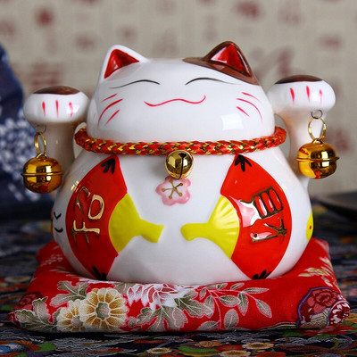 Pisica norocoasă din ceramică japoneză de 4,5 inch Maneki Neko Ornamente de decorare a casei Cadouri de afaceri Cutie de bani pentru pisica norocoasă Feng Shui Artizanat
