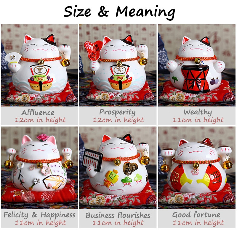 Pisica norocoasă din ceramică japoneză de 4,5 inch Maneki Neko Ornamente de decorare a casei Cadouri de afaceri Cutie de bani pentru pisica norocoasă Feng Shui Artizanat