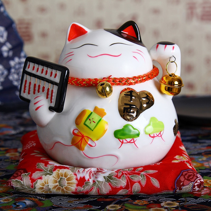Pisica norocoasă din ceramică japoneză de 4,5 inch Maneki Neko Ornamente de decorare a casei Cadouri de afaceri Cutie de bani pentru pisica norocoasă Feng Shui Artizanat