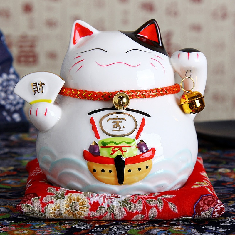 Pisica norocoasă din ceramică japoneză de 4,5 inch Maneki Neko Ornamente de decorare a casei Cadouri de afaceri Cutie de bani pentru pisica norocoasă Feng Shui Artizanat