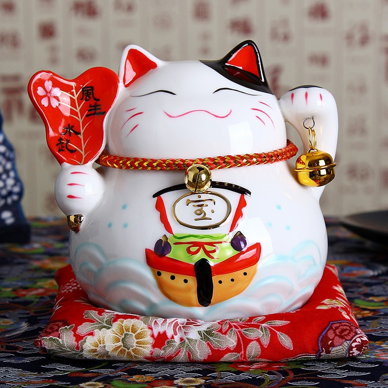 Pisica norocoasă din ceramică japoneză de 4,5 inch Maneki Neko Ornamente de decorare a casei Cadouri de afaceri Cutie de bani pentru pisica norocoasă Feng Shui Artizanat