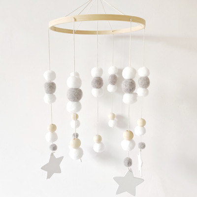 Nordic Nursery Decor Kids Room Mobil akasztós babaágyhoz Akasztható dekoráció gyerekeknek Pompon Star Cloud szoba akasztós dekoráció Újszülött ajándék