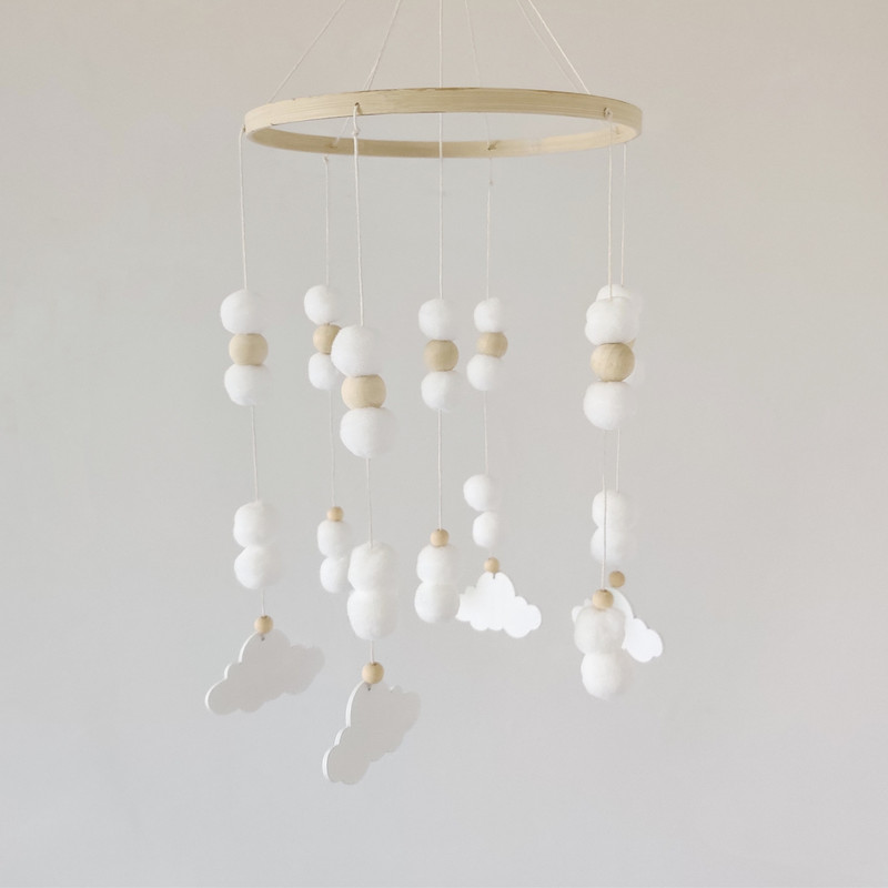 Nordic Nursery Decor Kids Room Mobil akasztós babaágyhoz Akasztható dekoráció gyerekeknek Pompon Star Cloud szoba akasztós dekoráció Újszülött ajándék