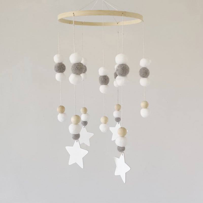 Nordic Nursery Decor Kids Room Mobil akasztós babaágyhoz Akasztható dekoráció gyerekeknek Pompon Star Cloud szoba akasztós dekoráció Újszülött ajándék