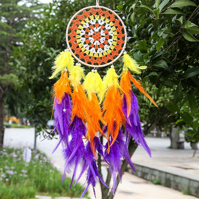 Sunset Chasing Dreams Dreamcatcher Art Home Kézműves Dísz függő hálószoba Kézzel készített toll Valentin-napi ajándékok Álomfogó