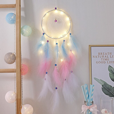 Sunset Chasing Dreams Dreamcatcher Art Home Kézműves Dísz függő hálószoba Kézzel készített toll Valentin-napi ajándékok Álomfogó