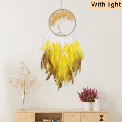 Sunset Chasing Dreams Dreamcatcher Art Home Kézműves Dísz függő hálószoba Kézzel készített toll Valentin-napi ajándékok Álomfogó