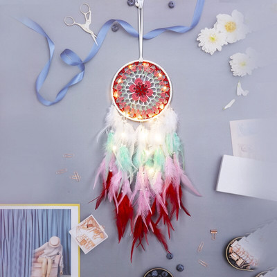 Sunset Chasing Dreams Dreamcatcher Art Home Kézműves Dísz függő hálószoba Kézzel készített toll Valentin-napi ajándékok Álomfogó