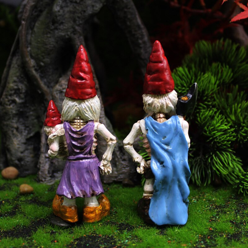 2db csontváz pár törpe szerelmesek Halloween gyanta figura kézműves figura dekoráció miniatűr kerti tündérdísz barkács kiegészítő
