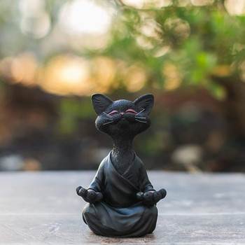 Ιδιότροπο ειδώλιο Μαύρης Γάτας του Βούδα Διαλογισμός Γιόγκα Συλλεκτικό Happy Cat Decor Διακόσμηση κήπου σπιτιού Στολίδι κήπου #t1p
