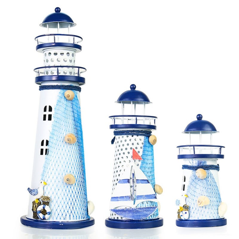 Földközi-tengeri világítótorony figura lámpás torony jeladó gyertyatartó miniatűr hajós otthon esküvői dekoráció kézműves ajándék