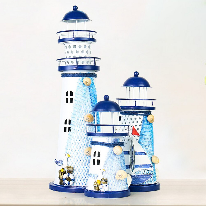 Földközi-tengeri világítótorony figura lámpás torony jeladó gyertyatartó miniatűr hajós otthon esküvői dekoráció kézműves ajándék