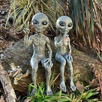 Outer Space Alien Statue Martians Garden Figurine Set Διακόσμηση κήπου Outdoor Jardineria Decoracion Support Drop Αποστέλλεται