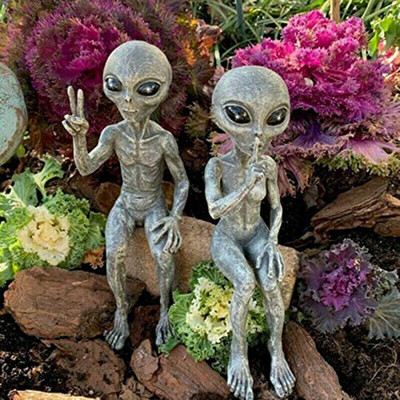 Outer Space Alien Statue Martians Garden Figurine Set Διακόσμηση κήπου Outdoor Jardineria Decoracion Support Drop Αποστέλλεται