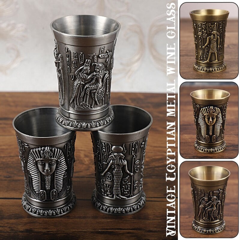 Lakás dekoráció Vintage egyiptomi borospohár kis fém koktél whisky bár csésze fáraó tuti gravírozás serleg Vizes pohár