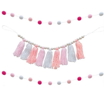 XX9B Ghirlandă cu pompon colorate nordice Tapeturi de perete pentru adăposturi foto pentru acasă, petreceri, nuntă, banner de agățat pe perete de macrame
