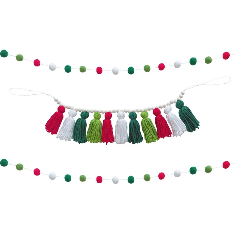 XX9B Ghirlandă cu pompon colorate nordice Tapeturi de perete pentru adăposturi foto pentru acasă, petreceri, nuntă, banner de agățat pe perete de macrame