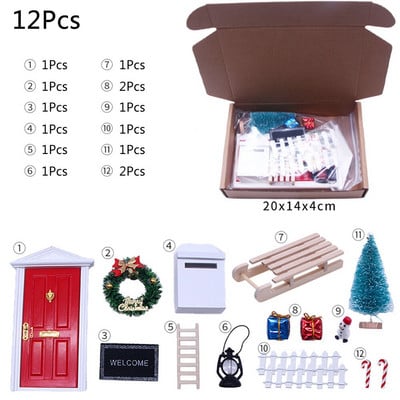 Vágó szerszámok babaház manó ajtó karácsonyi dekoráció zsinóros sapka koszorú mini fa díszdobozok tündér játékház miniatűr jelenetmodell