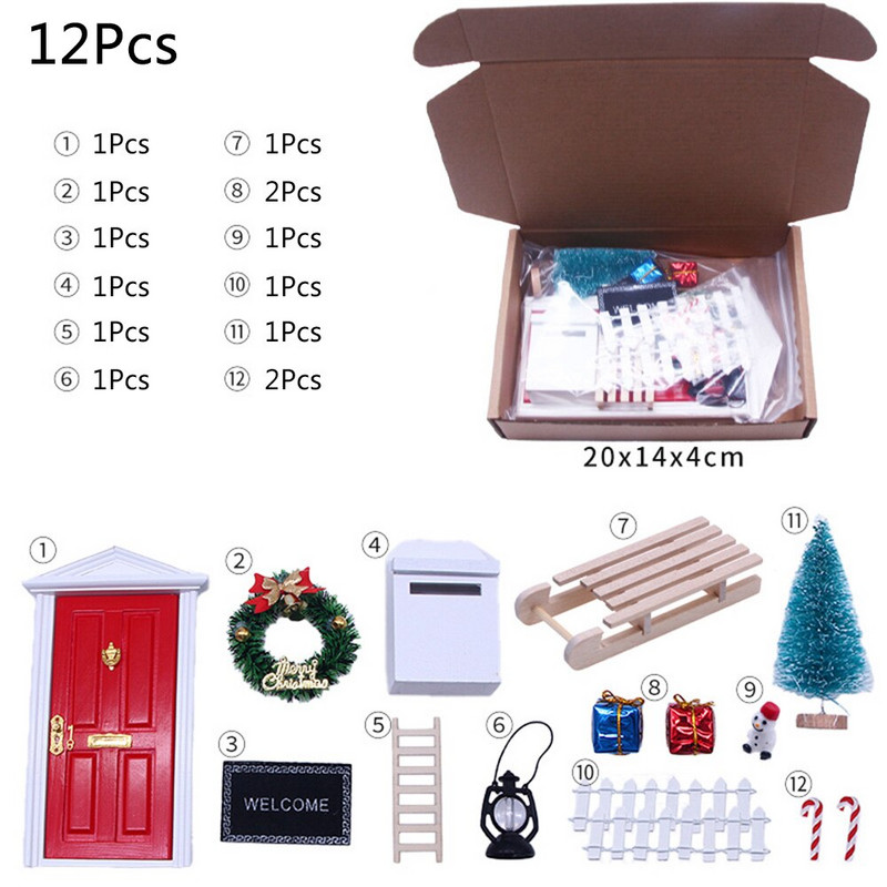 Vágó szerszámok babaház manó ajtó karácsonyi dekoráció zsinóros sapka koszorú mini fa díszdobozok tündér játékház miniatűr jelenetmodell