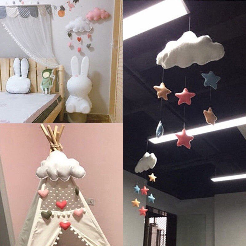 Romantikus csecsemő baba puha plüss ágy akasztós dekorok Felhő Szív Csillag baba bölcsőde Mobil kiságy babakocsi babakocsi ágy babakocsi akasztós dekor