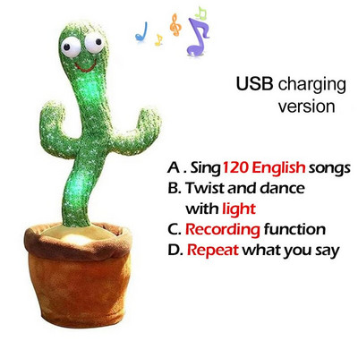 Jucărie minunată de cactus care dansează Păpușă cactus vorbitoare Vorbește înregistrarea sunetului Repetă Jucărie strălucitoare Cactus Kawaii Jucării educaționale pentru copii Cadou