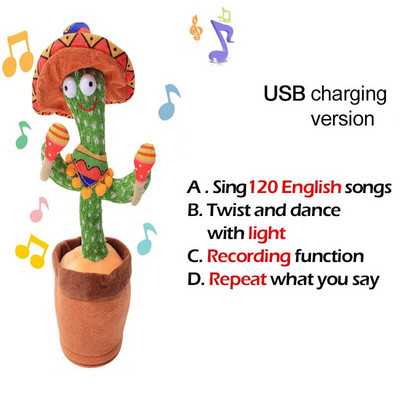 Jucărie minunată de cactus care dansează Păpușă cactus vorbitoare Vorbește înregistrarea sunetului Repetă Jucărie strălucitoare Cactus Kawaii Jucării educaționale pentru copii Cadou