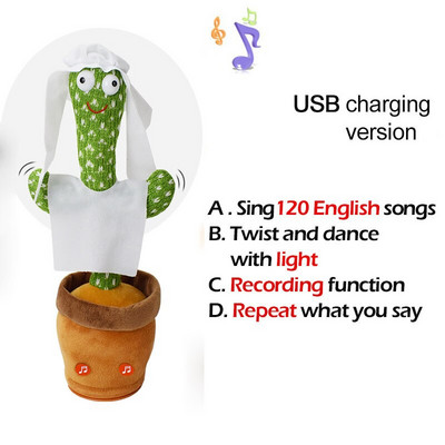 Jucărie minunată de cactus care dansează Păpușă cactus vorbitoare Vorbește înregistrarea sunetului Repetă Jucărie strălucitoare Cactus Kawaii Jucării educaționale pentru copii Cadou