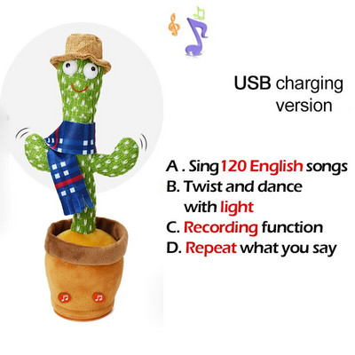 Jucărie minunată de cactus care dansează Păpușă cactus vorbitoare Vorbește înregistrarea sunetului Repetă Jucărie strălucitoare Cactus Kawaii Jucării educaționale pentru copii Cadou