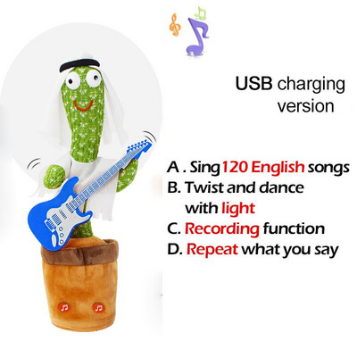 Jucărie minunată de cactus care dansează Păpușă cactus vorbitoare Vorbește înregistrarea sunetului Repetă Jucărie strălucitoare Cactus Kawaii Jucării educaționale pentru copii Cadou