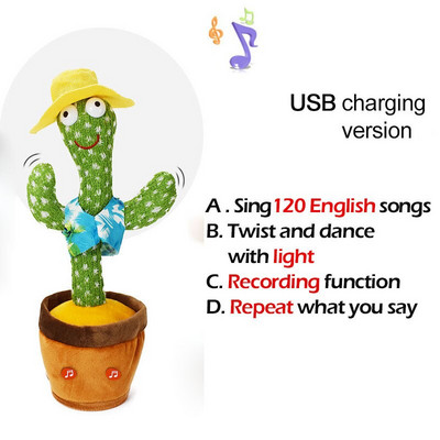 Jucărie minunată de cactus care dansează Păpușă cactus vorbitoare Vorbește înregistrarea sunetului Repetă Jucărie strălucitoare Cactus Kawaii Jucării educaționale pentru copii Cadou