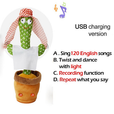 Jucărie minunată de cactus care dansează Păpușă cactus vorbitoare Vorbește înregistrarea sunetului Repetă Jucărie strălucitoare Cactus Kawaii Jucării educaționale pentru copii Cadou