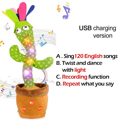 Jucărie minunată de cactus care dansează Păpușă cactus vorbitoare Vorbește înregistrarea sunetului Repetă Jucărie strălucitoare Cactus Kawaii Jucării educaționale pentru copii Cadou