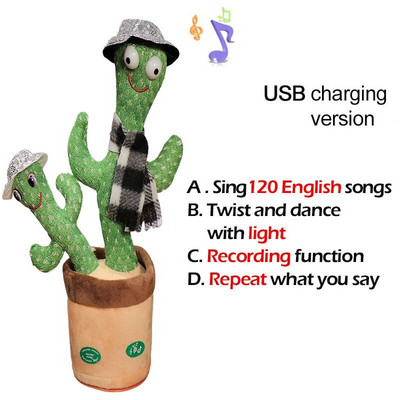 Jucărie minunată de cactus care dansează Păpușă cactus vorbitoare Vorbește înregistrarea sunetului Repetă Jucărie strălucitoare Cactus Kawaii Jucării educaționale pentru copii Cadou