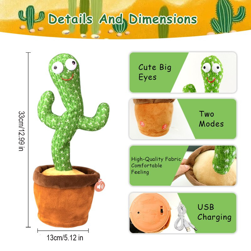 Jucărie minunată de cactus care dansează Păpușă cactus vorbitoare Vorbește înregistrarea sunetului Repetă Jucărie strălucitoare Cactus Kawaii Jucării educaționale pentru copii Cadou
