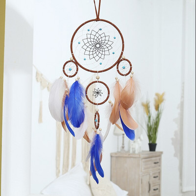 Indijos natūralių plunksnų svajonių gaudyklės prie sienos pakabinamos meno kambario namų dekoravimas gryno rankų darbo svajonių gaudyklės ornamentas, dovana draugams