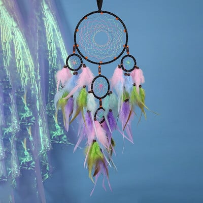 Indijos natūralių plunksnų svajonių gaudyklės prie sienos pakabinamos meno kambario namų dekoravimas gryno rankų darbo svajonių gaudyklės ornamentas, dovana draugams