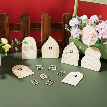 48 ΤΕΜ. Ξύλινη Νεραϊδόπορτα & Mini Window Craft, Fairy House Kit DIY, Ημιτελείς μινιατούρες Fairy Garden για διακόσμηση σπιτιού